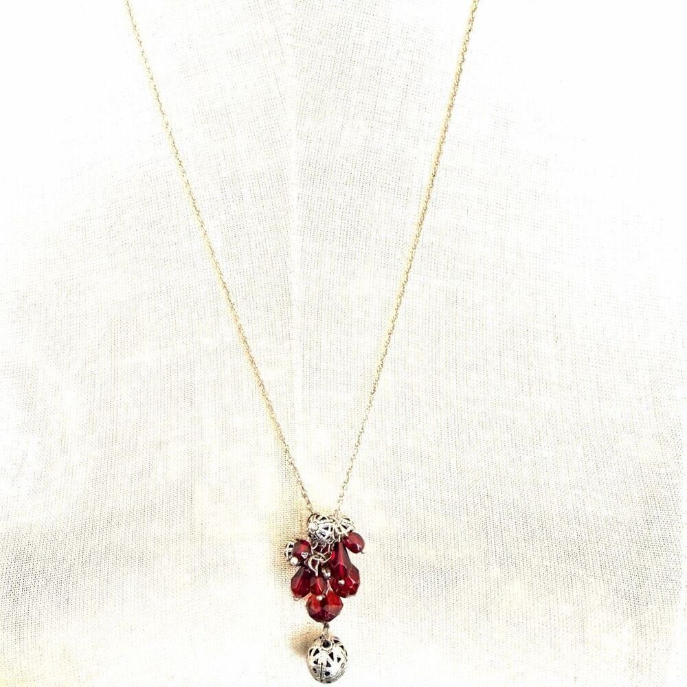 Baked Beads Red Glass & Silver-Tone Dangle Necklace - Picture 2 of 7